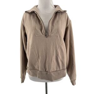Everlane organic cotton Tan beige 1/2 Zip Long Sleeve Sweatshirt Size Small